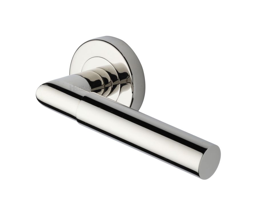 Polished Nickel Finish Bauhaus Mitre Door Handle on Round Rose