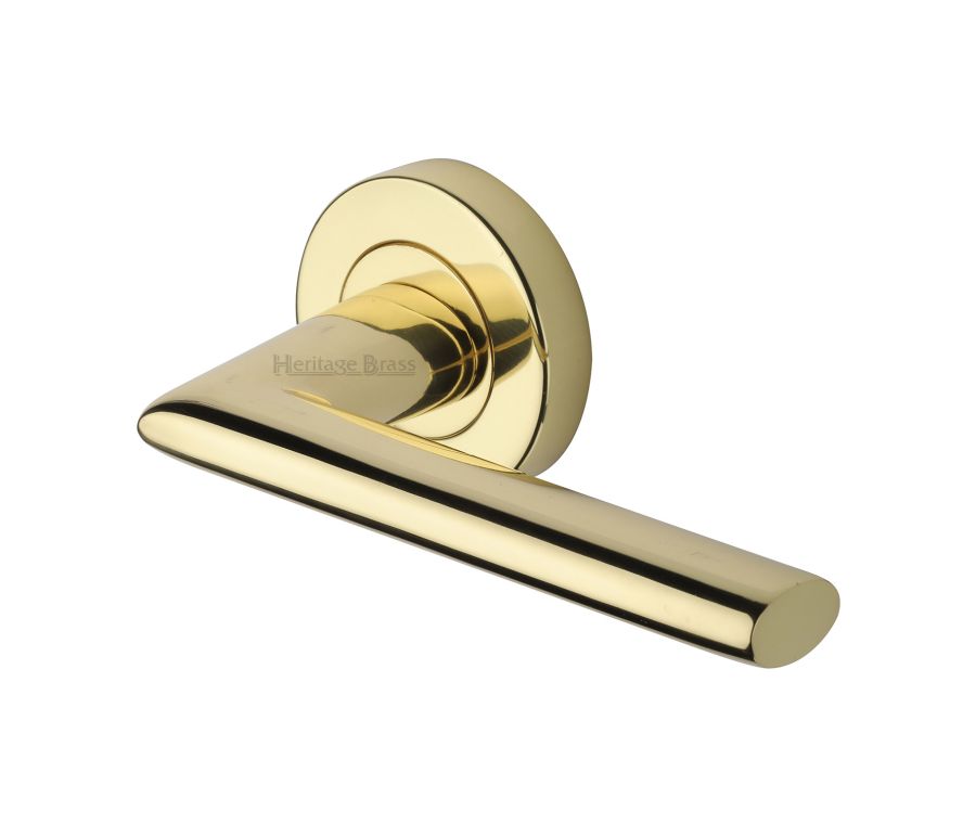 Polished Brass Admiralty Door Handle on Round Rose