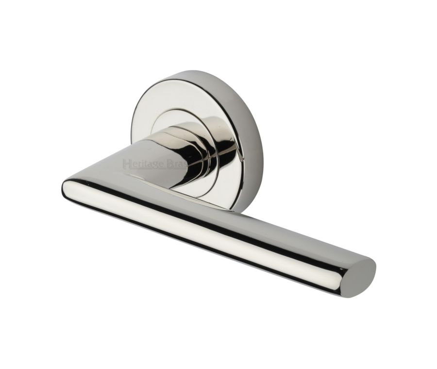 Polished Nickel Finish Admiralty Door Handle on Round Rose
