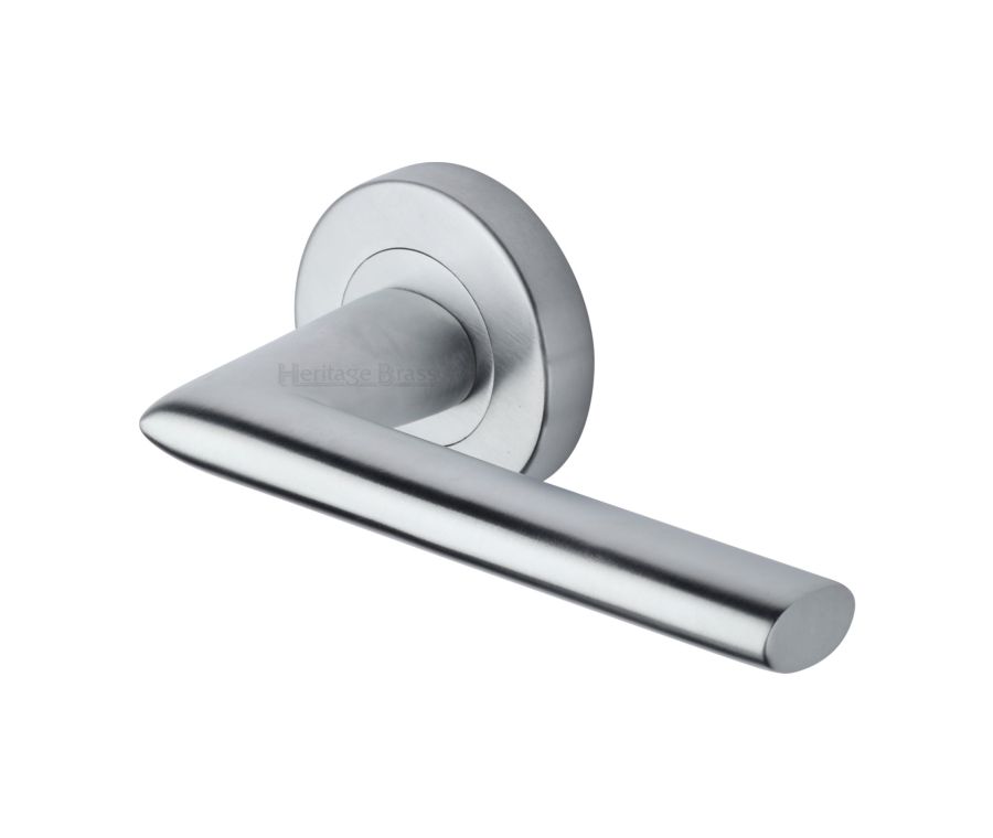 Satin Chrome Admiralty Door Handle on Round Rose