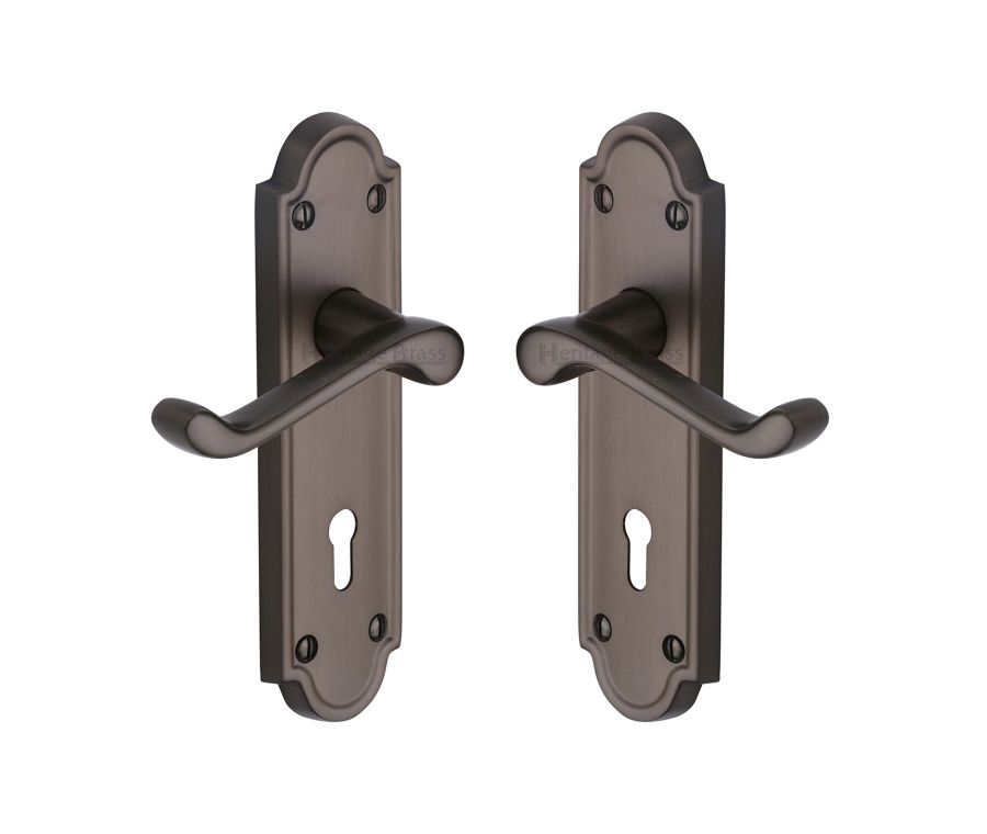 Heritage Brass Matt Bronze Meridian Door Handle on Plate - Lever Lock