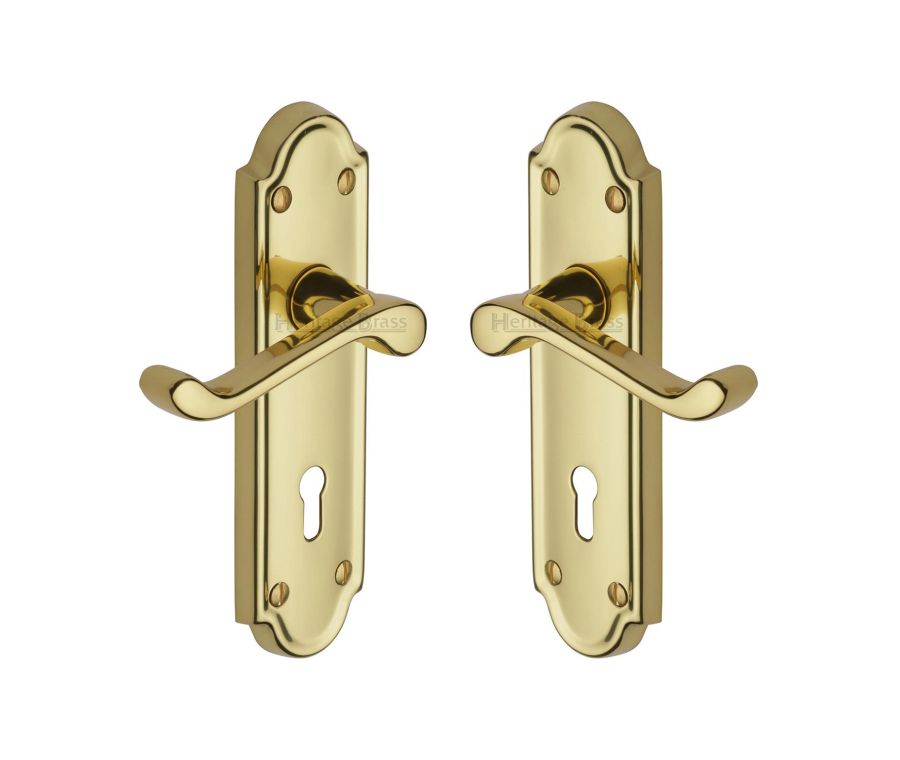 Heritage Brass Polished Brass Meridian Door Handle on Plate - Lever Lock