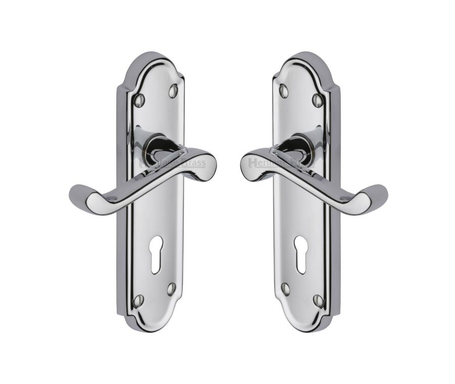 Heritage Brass Polished Chrome Meridian Door Handle on Plate - Lever Lock