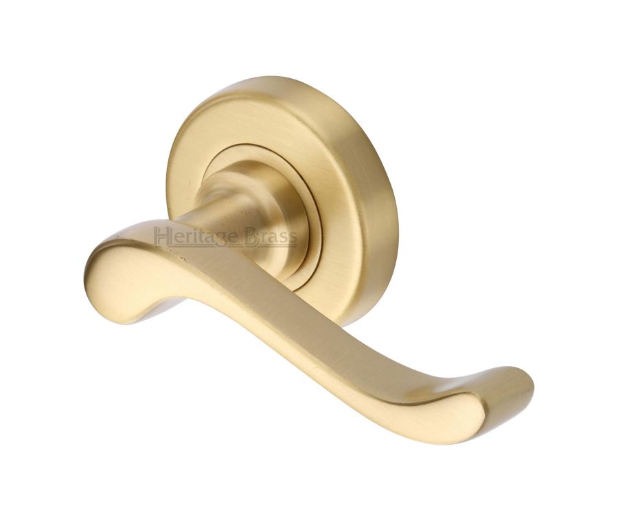 Satin Brass Bedford Door Handle on Round Rose