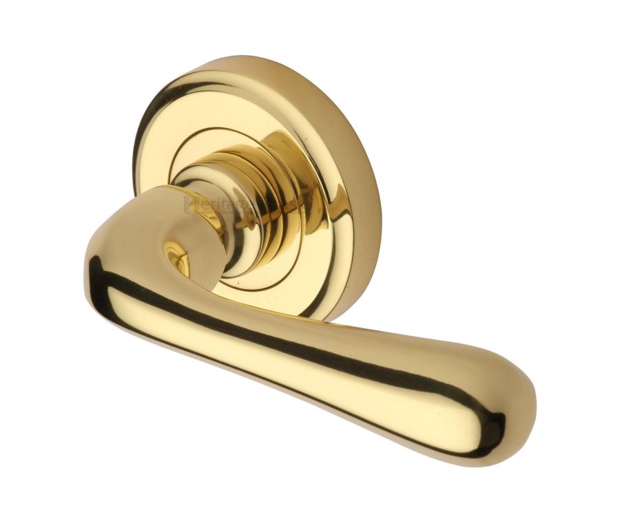 Polished Brass Charlbury Door Handle on Round Rose