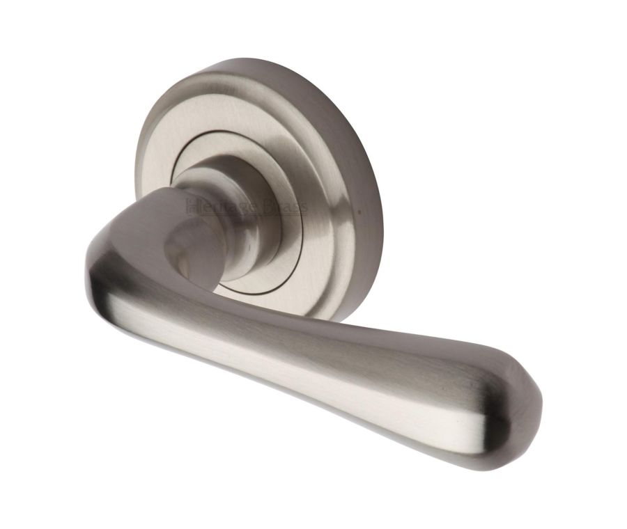 Satin Nickel Charlbury Door Handle on Round Rose