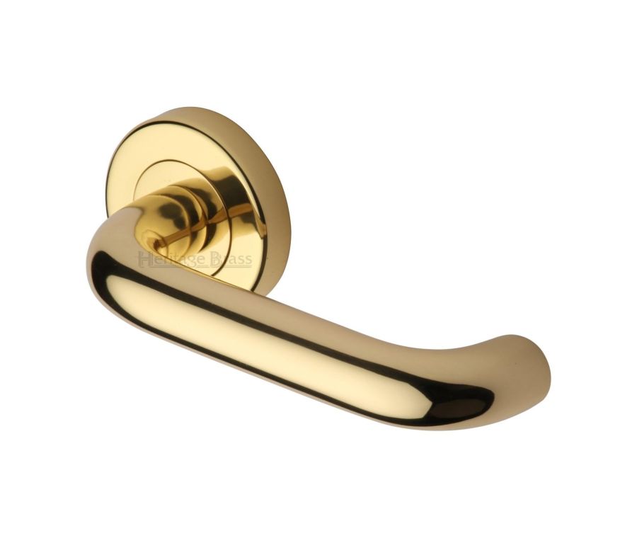 Polished Brass Harmony Door Handle on Round Rose