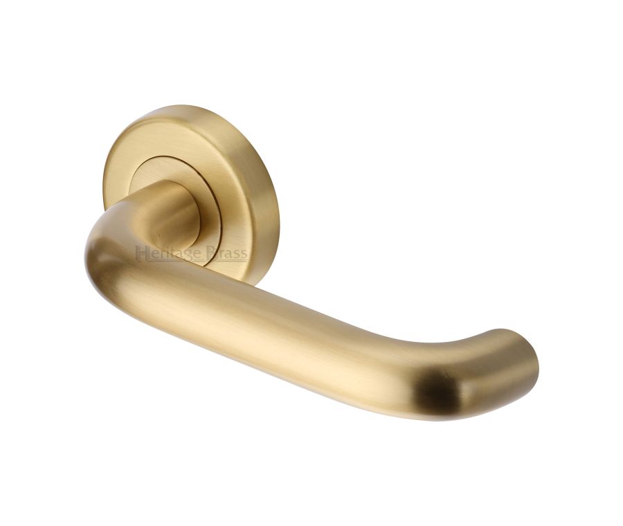 Satin Brass Harmony Door Handle on Round Rose