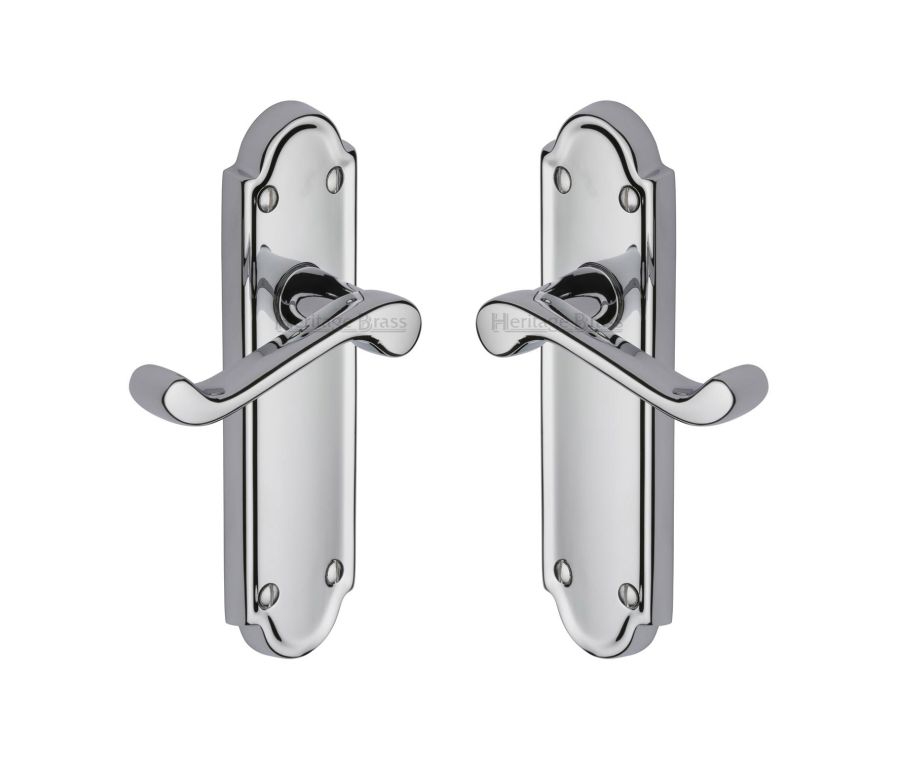 Heritage Brass Polished Chrome Meridian Door Handle on Plate - Lever Latch