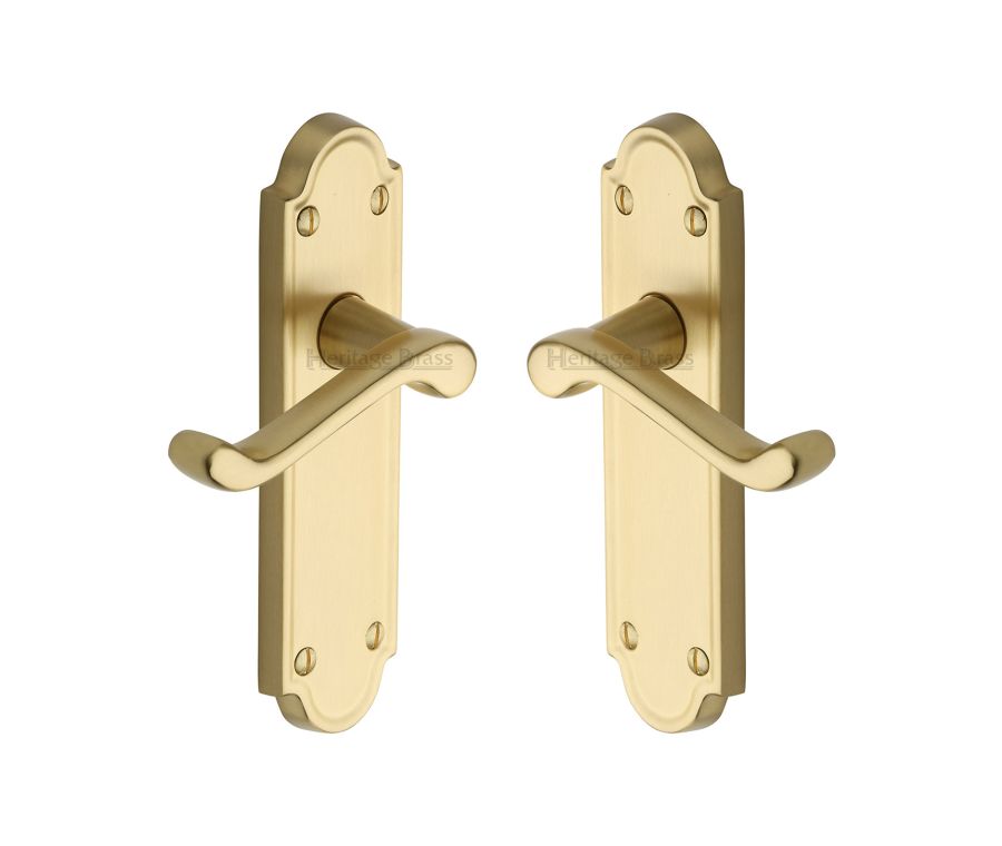 Heritage Brass Satin Brass Meridian Door Handle on Plate - Lever Latch
