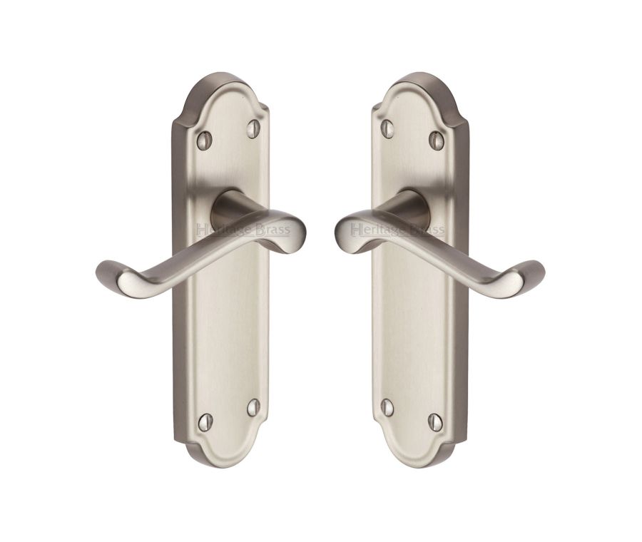 Heritage Brass Satin Nickel Meridian Door Handle on Plate - Lever Latch