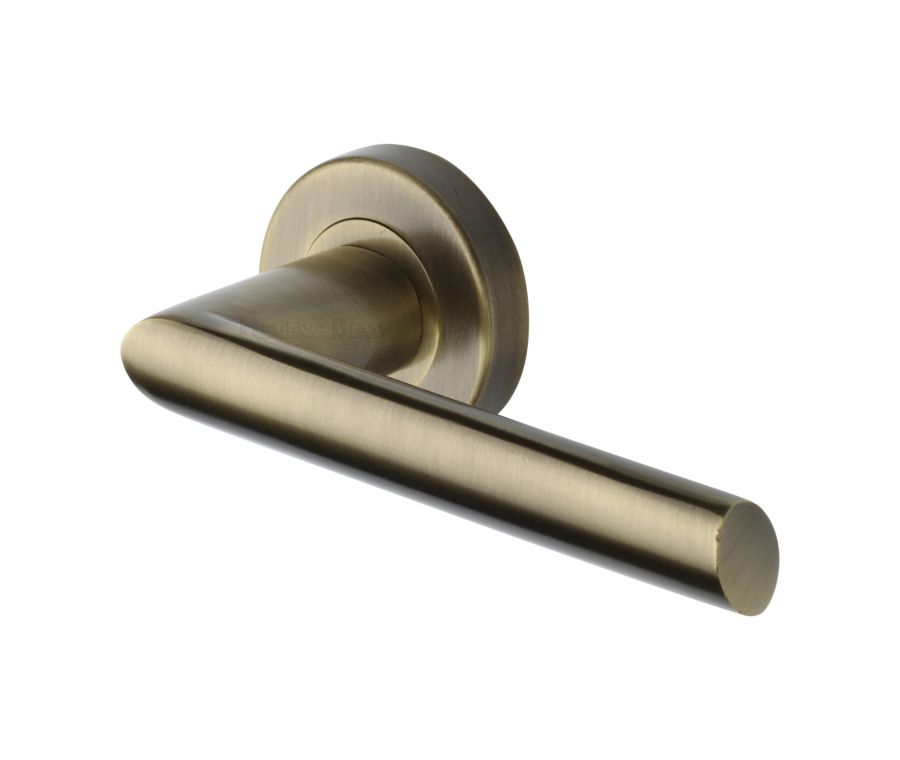 Antique Brass Mercury Door Handle on Round Rose