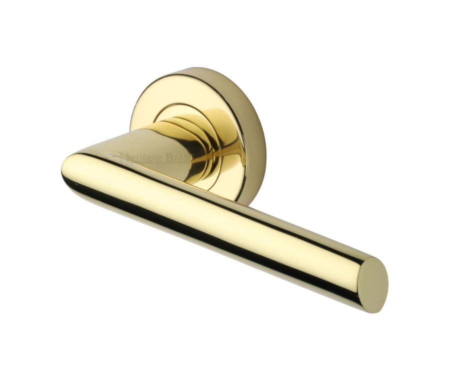 Polished Brass Mercury Door Handle on Round Rose