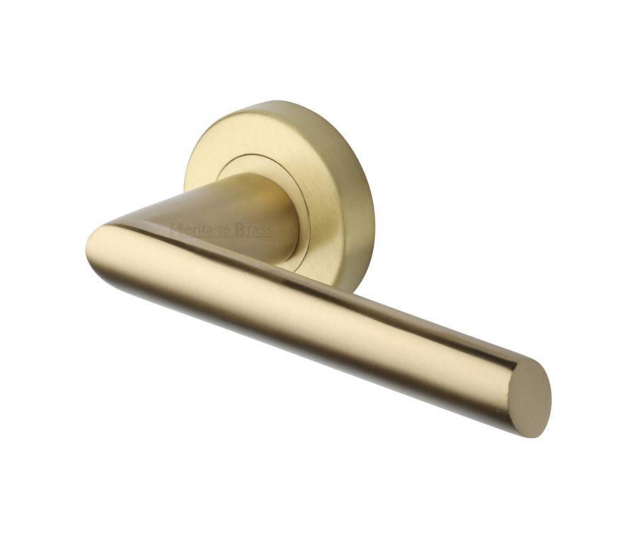 Satin Brass Mercury Door Handle on Round Rose