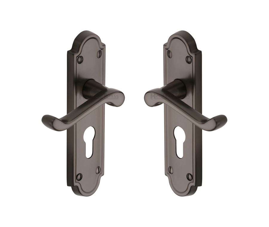 Heritage Brass Matt Bronze Meridian Door Handle on Plate - Euro Profile