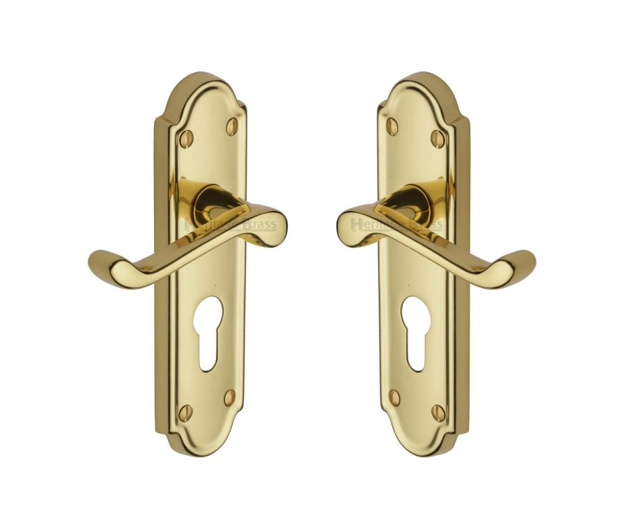 Heritage Brass Polished Brass Meridian Door Handle on Plate - Euro Profile