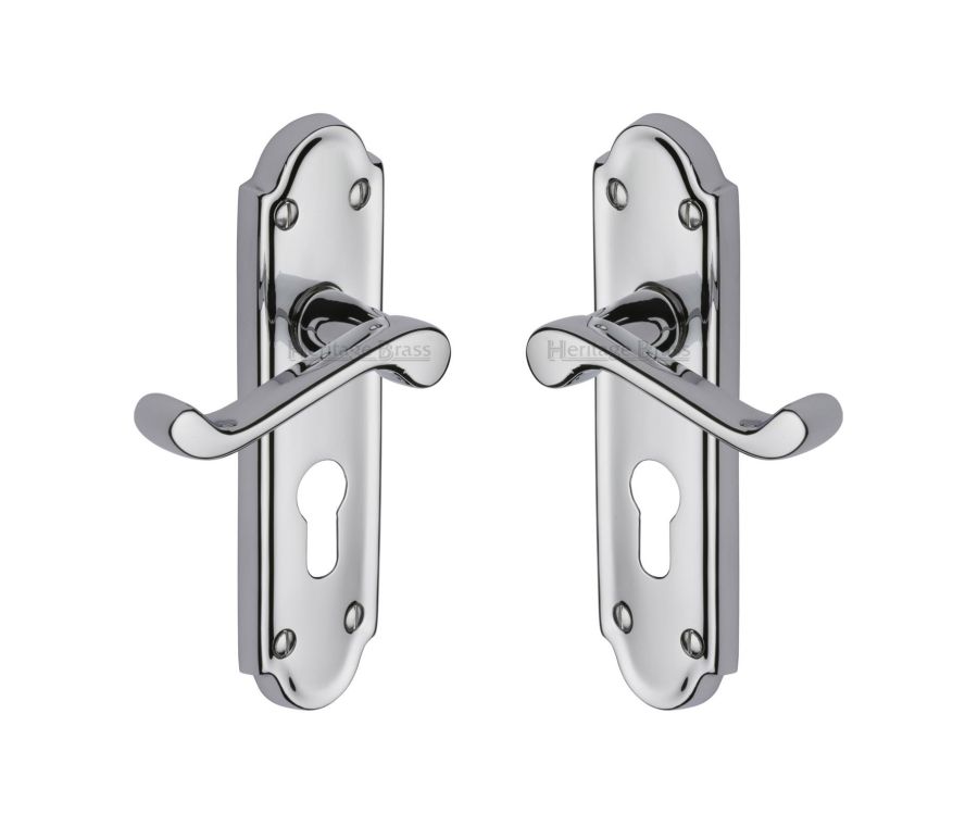 Heritage Brass Polished Chrome Meridian Door Handle on Plate - Euro Profile