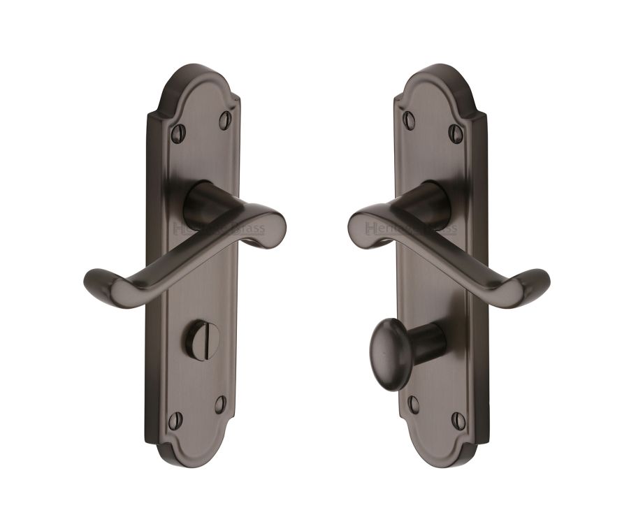 Heritage Brass Matt Bronze Meridian Door Handle on Plate - Bathroom Set