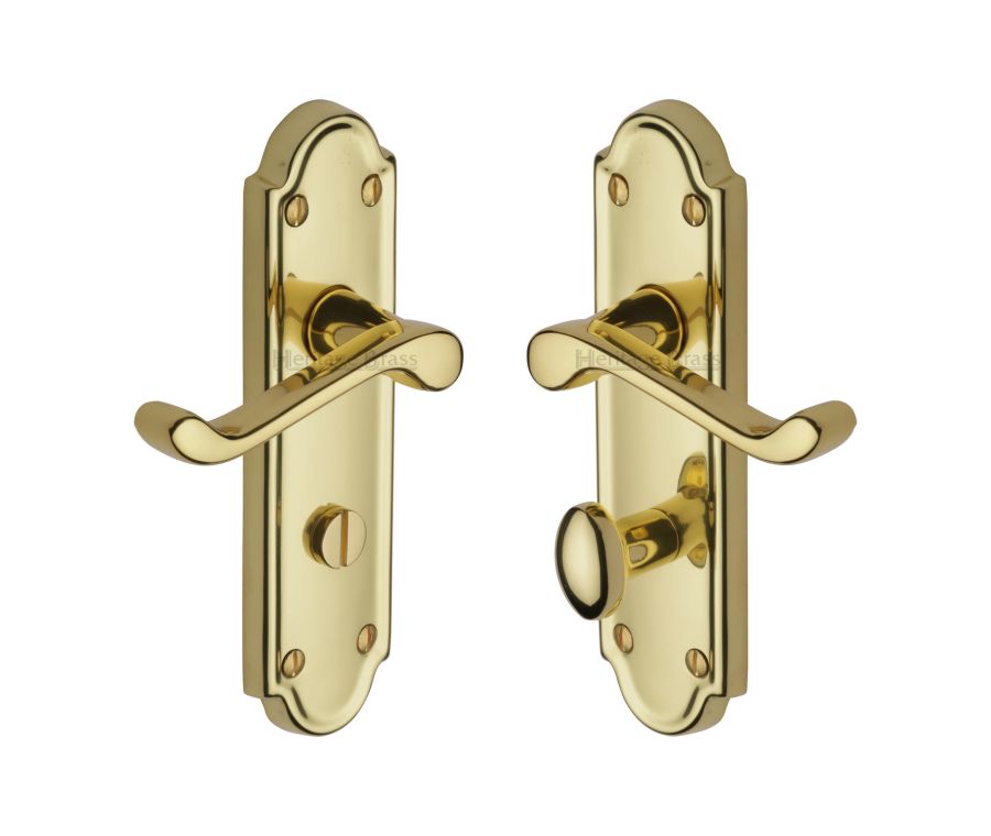 Heritage Brass Polished Brass Meridian Door Handle on Plate - Bathroom Set