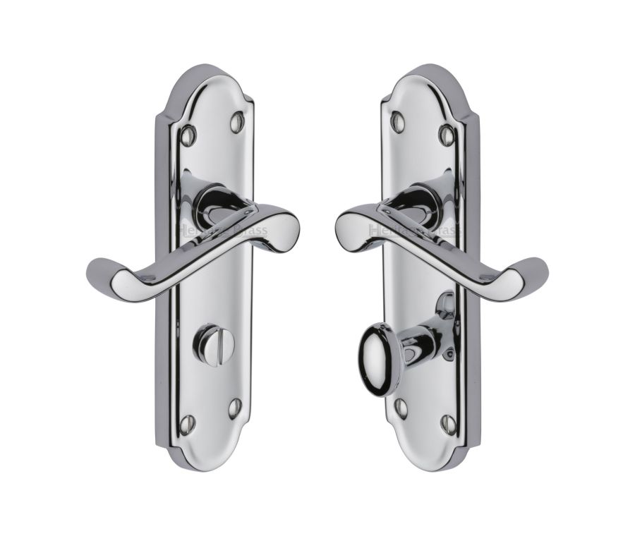 Heritage Brass Polished Chrome Meridian Door Handle on Plate - Bathroom Set