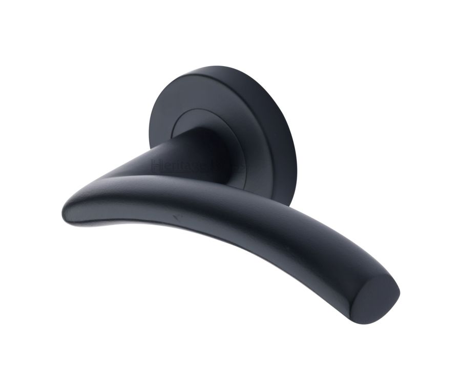 Matt Black Centaur Door Handle on Round Rose