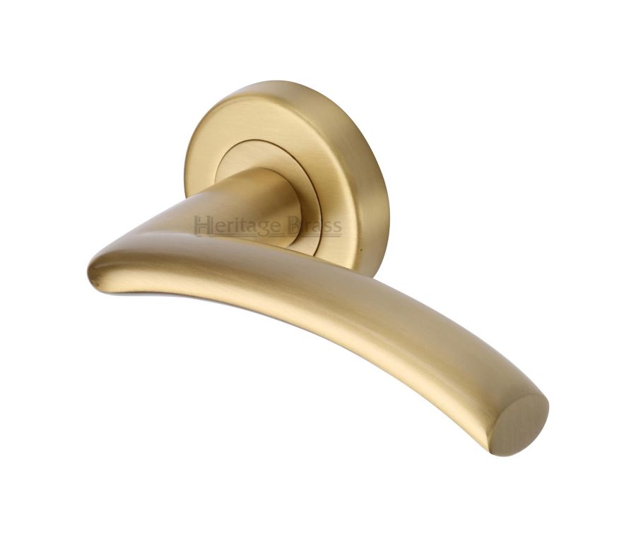 Satin Brass Centaur Door Handle on Round Rose
