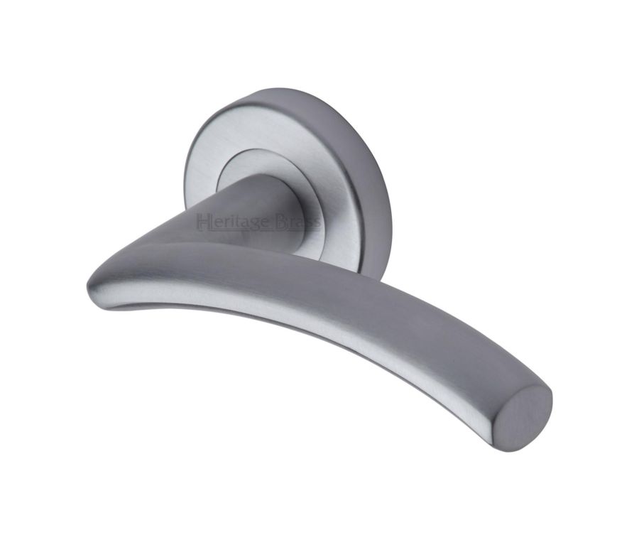 Satin Chrome Centaur Door Handle on Round Rose