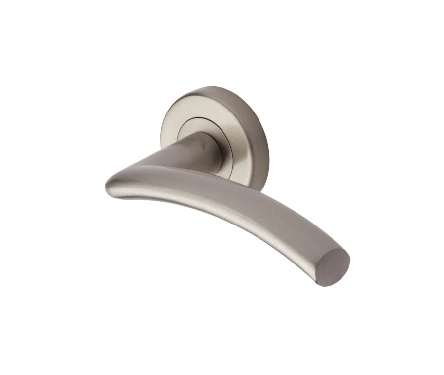 Satin Nickel Centaur Door Handle on Round Rose