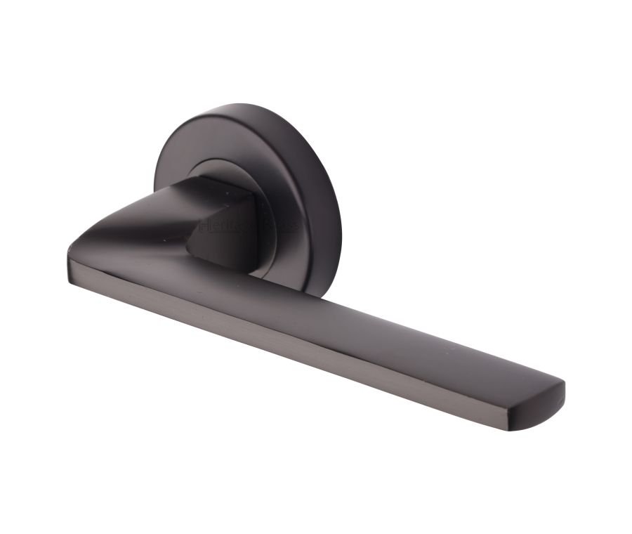 Matt Bronze Metro Angled Door Handle on Round Rose