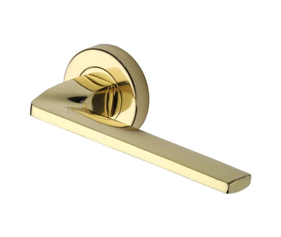 Polished Brass Metro Angled Door Handle on Round Rose