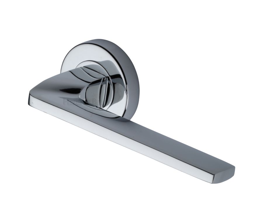 Polished Chrome Metro Angled Door Handle on Round Rose
