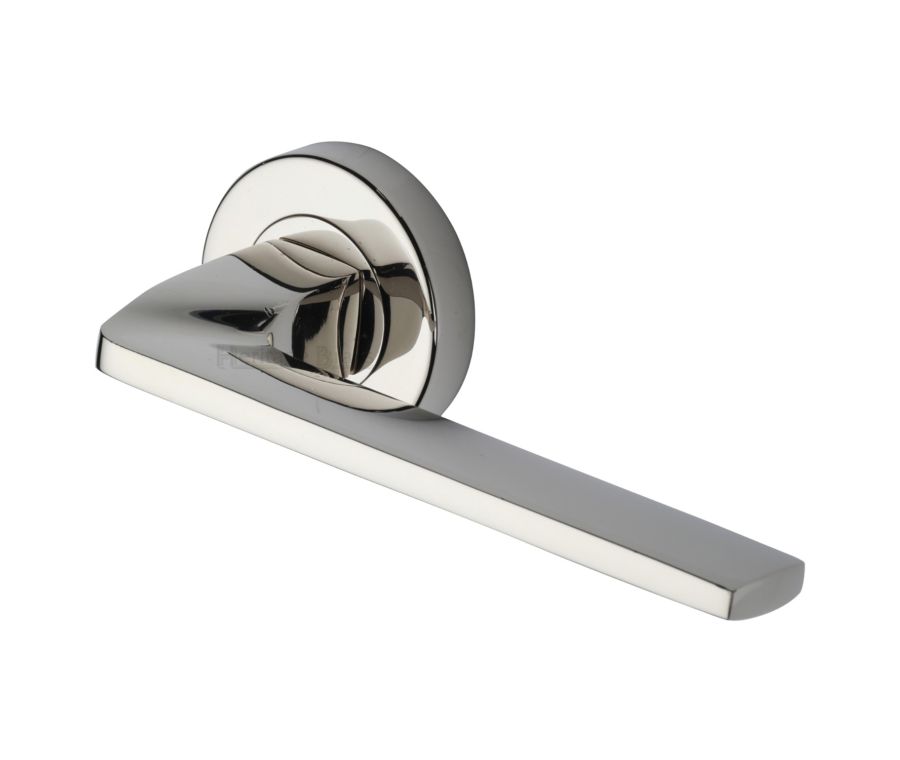 Polished Nickel Finish Metro Angled Door Handle on Round Rose