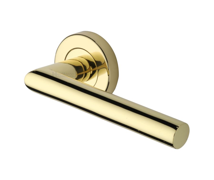 Polished Brass Athena Door Handle on Round Rose