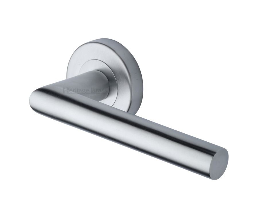 Satin Chrome Athena Door Handle on Round Rose