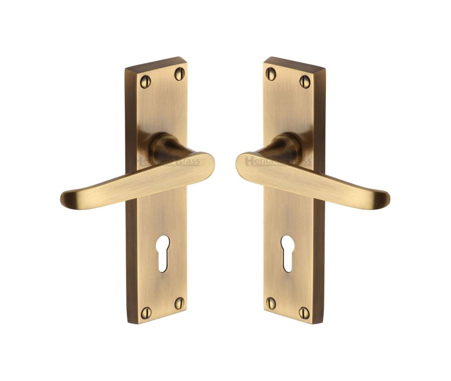 Heritage Brass Antique Brass Victoria Door Handle on Plate - Lever Lock
