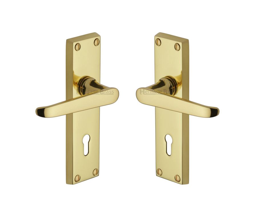 Heritage Brass Polished Brass Victoria Door Handle on Plate - Lever Lock