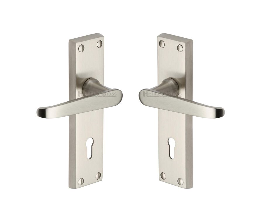 Heritage Brass Satin Nickel Victoria Door Handle on Plate - Lever Lock