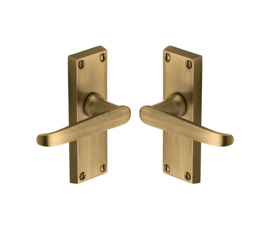 Heritage Brass Antique Brass Victoria Short Door Handle on Plate - Lever Latch