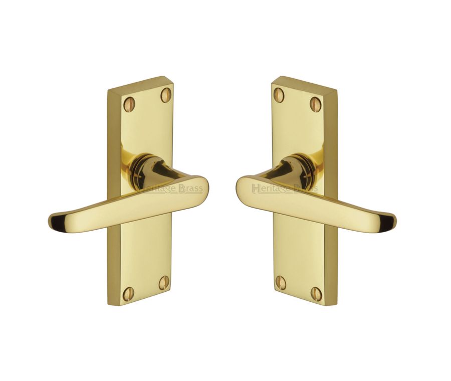 Heritage Brass Polished Brass Victoria Short Door Handle on Plate - Lever Latch