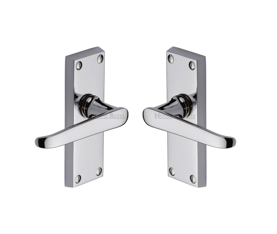 Heritage Brass Polished Chrome Victoria Short Door Handle on Plate - Lever Latch