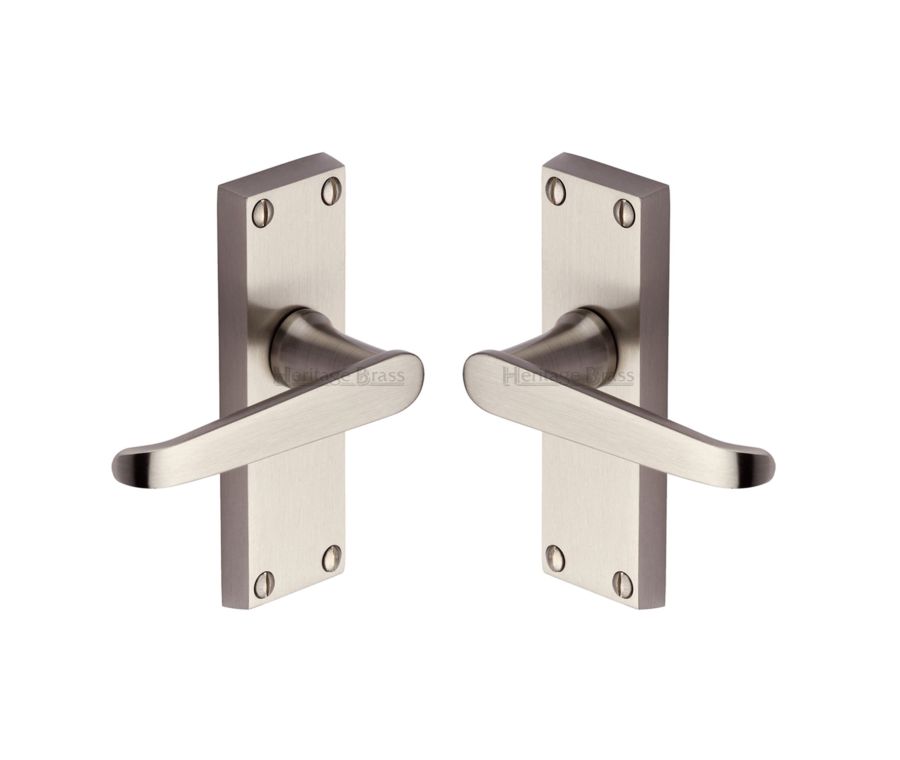 Heritage Brass Satin Nickel Victoria Short Door Handle on Plate - Lever Latch