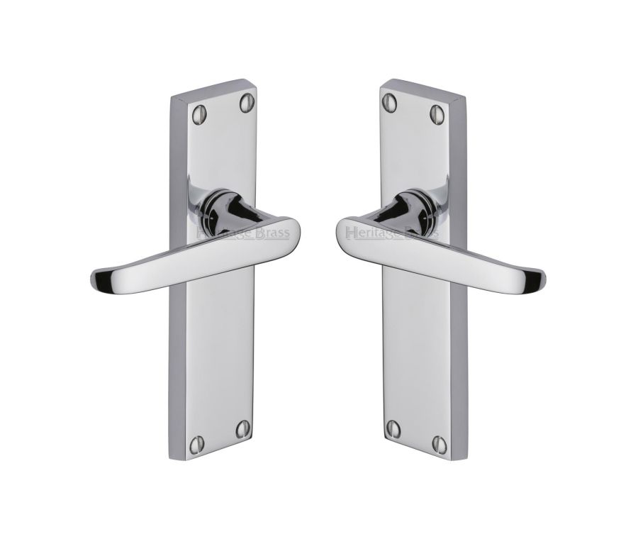 Heritage Brass Polished Chrome Victoria Door Handle on Plate - Lever Latch