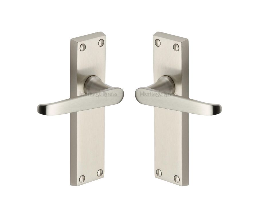 Heritage Brass Satin Nickel Victoria Door Handle on Plate - Lever Latch