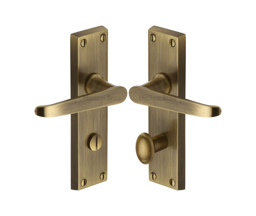 Heritage Brass Antique Brass Victoria Door Handle on Plate - Bathroom Set