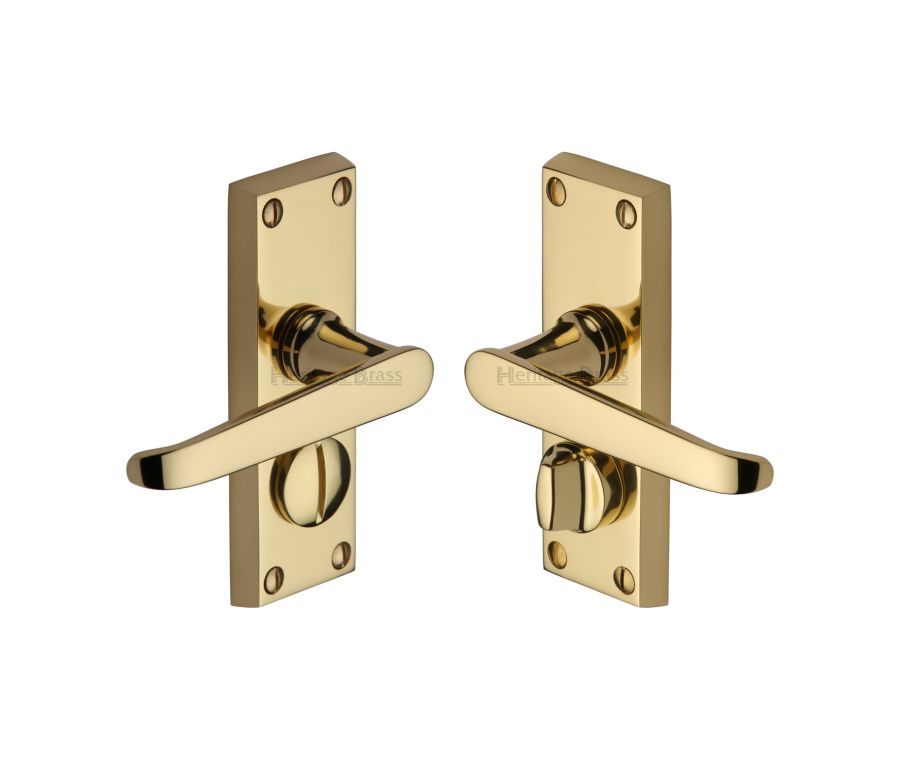 Heritage Brass Polished Brass Victoria Short Door Handle on Plate - Bathroom Set