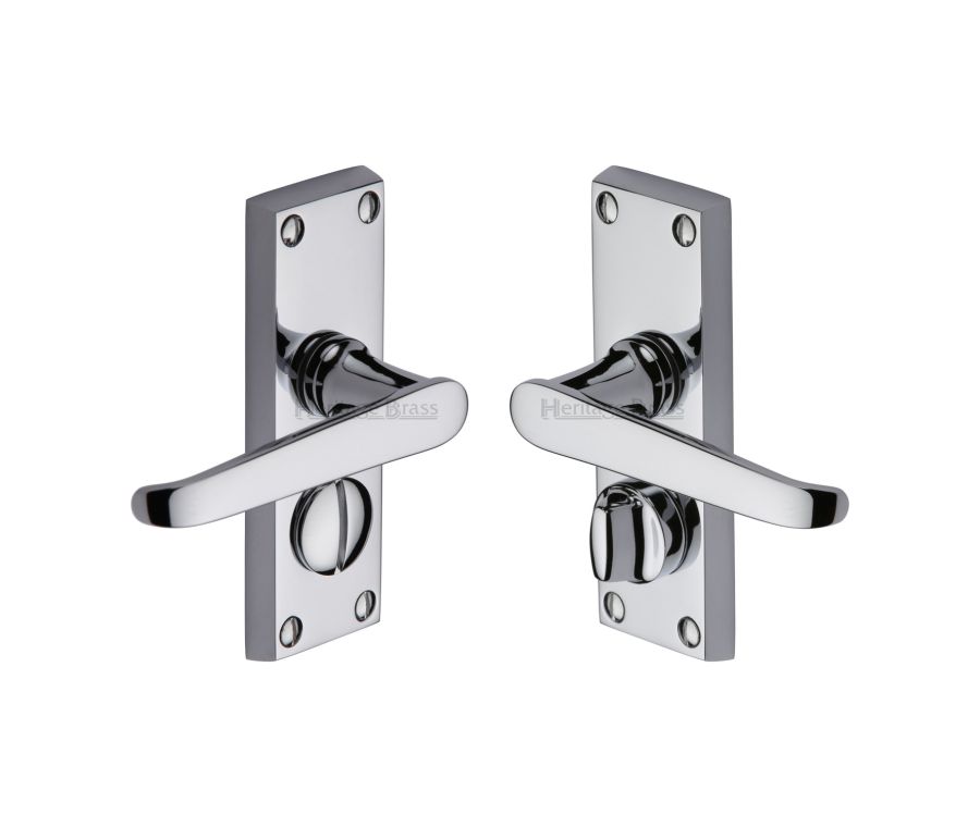 Heritage Brass Polished Chrome Victoria Short Door Handle on Plate - Bathroom Set