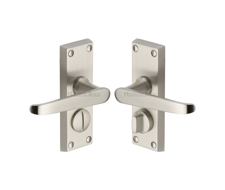 Heritage Brass Satin Nickel Victoria Short Door Handle on Plate - Bathroom Set