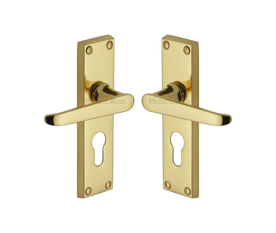 Heritage Brass Polished Brass Victoria Door Handle on Plate - Euro Profile