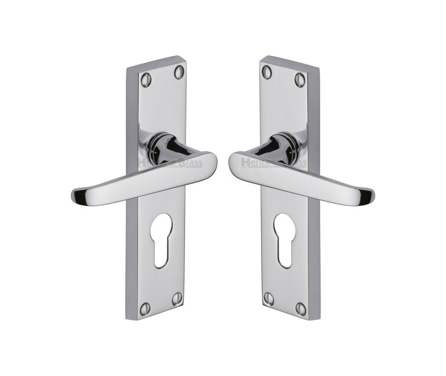 Heritage Brass Polished Chrome Victoria Door Handle on Plate - Euro Profile