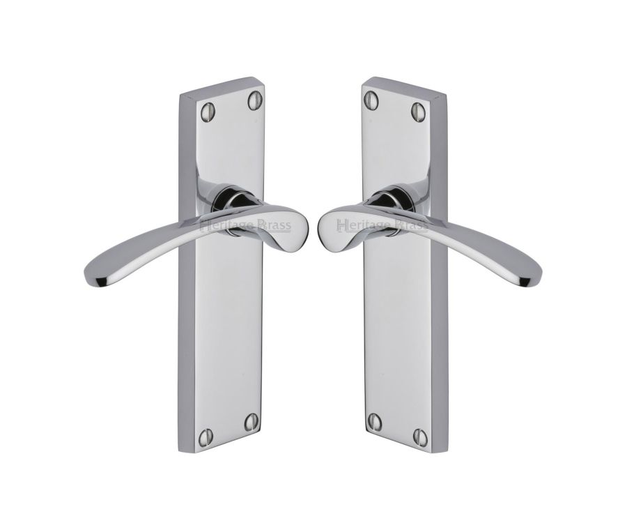 Heritage Brass Polished Chrome Sophia Door Handle on Plate - Lever Latch